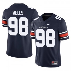 Navy Corey Wells #98 AU Tigers Jersey | Men High School Football Fresh Stitched 94368475