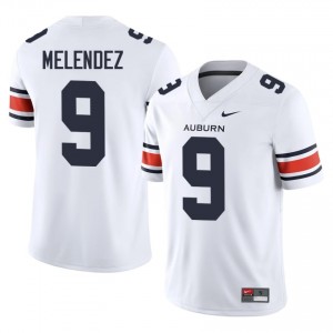 Elite Thread Elijah Melendez #9 AU White Jersey | Men University Football Embroidery Fan Gear 24063331