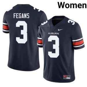 Durable AnQuon Fegans #3 AU Tigers Navy Jersey | Women University Football Embroidery Fan Gear 33387054