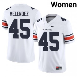 White Antonio Melendez #45 AU Tigers Jersey | Women High School Football Moisture Wicking Stitch 33579161
