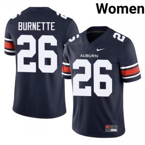 AU Tigers Christian Burnette #26 Navy Jersey | Essential Embroidery NCAA Football Women Apparel 44110650