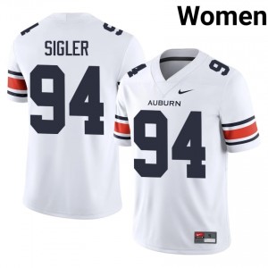 White Cody Sigler #94 AU Jersey | Women High School Football Moisture Wicking Stitch 31367925