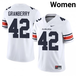 #42 Coleman Granberry Auburn Tigers White Jersey | Authentic Stitch Women Player Football Gear 48967094