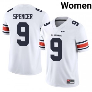 DeShawn Spencer #9 Auburn Tigers Jersey | Iconic White College Football Women Stitch 90167646