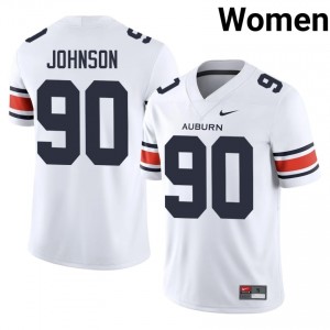 Auburn Tigers Nate Johnson #90 White Jersey | Genuine Stitch NCAA Football Women Apparel 46390042