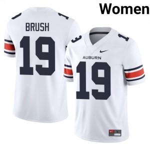 AU Rhys Brush #19 White Jersey | Genuine Stitch NCAA Football Women Apparel 75653221