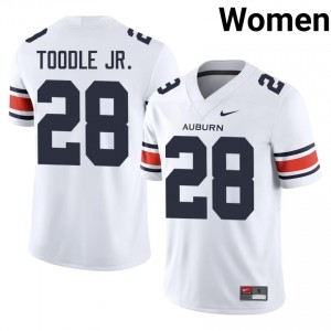 #28 Shadrick Toodle Jr. AU Tigers White Jersey | Authentic Stitch Women Player Football Gear 11754735