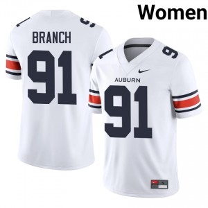 #91 Tavian Branch Auburn War Eagles White Jersey | Authentic Stitch Women Player Football Gear 42240465