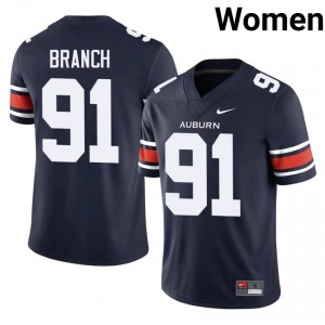 Navy Tavian Branch #91 Auburn Tigers Jersey | Women High School Football Limited Embroidery 92055003