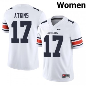 White Xavier Atkins #17 Auburn Tigers Jersey | Women High School Football Moisture Wicking Stitch 56992954