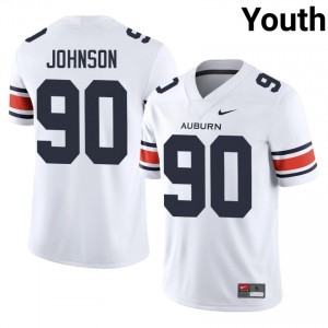 White Nate Johnson #90 Auburn Tigers Jersey | Youth High School Football Licensed Stitched 45301240