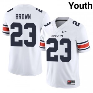 White Ronnie Brown #23 AU Tigers Jersey | Youth High School Football Moisture Wicking Stitched 62917148