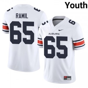 White Stanton Ramil #65 AU Tigers Jersey | Youth High School Football Moisture Wicking Stitched 31303188