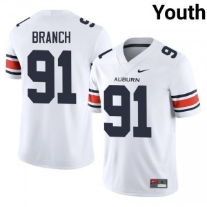 Elite Thread Tavian Branch #91 AU Tigers White Jersey | Youth University Football Stitched Fan Gear 97396636
